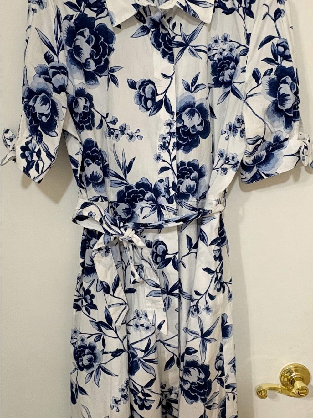 Calvin Klein White Midi Dress with Navy Floral Print